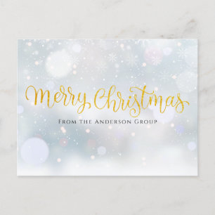 Gold Merry Christmas Snow Corporate Holiday Postcard