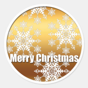 Gold Merry Christmas Snowflakes - Classic Round Sticker