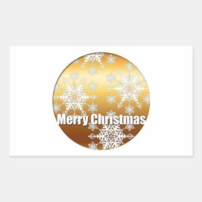 Gold Merry Christmas Snowflakes - Rectangular Sticker (Front)