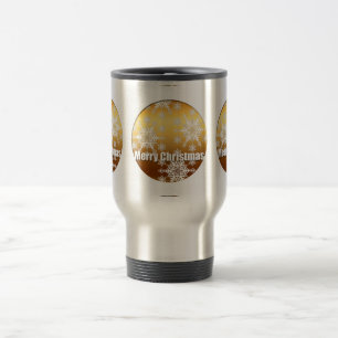Gold Merry Christmas Snowflakes Travel Mug