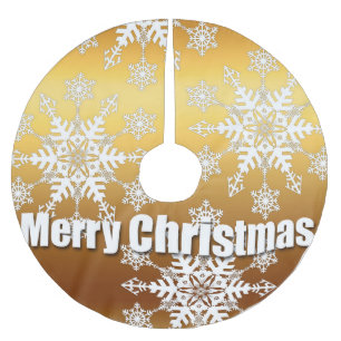 Gold Merry Christmas Snowflakes - Tree Skirt