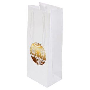 Gold Merry Christmas Snowflakes - Wine Gift Box Wine Gift Bag