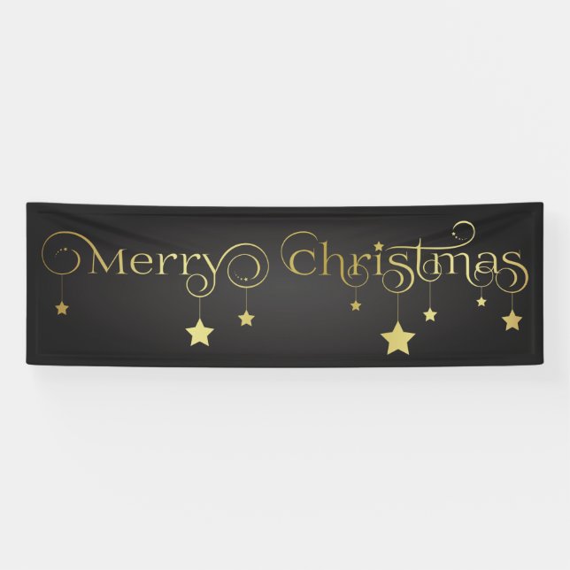 Gold Merry Christmas Stars Banner (Horizontal)