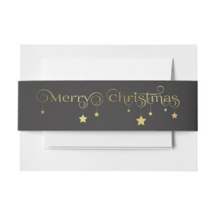 Gold Merry Christmas Stars Invitation Belly Band