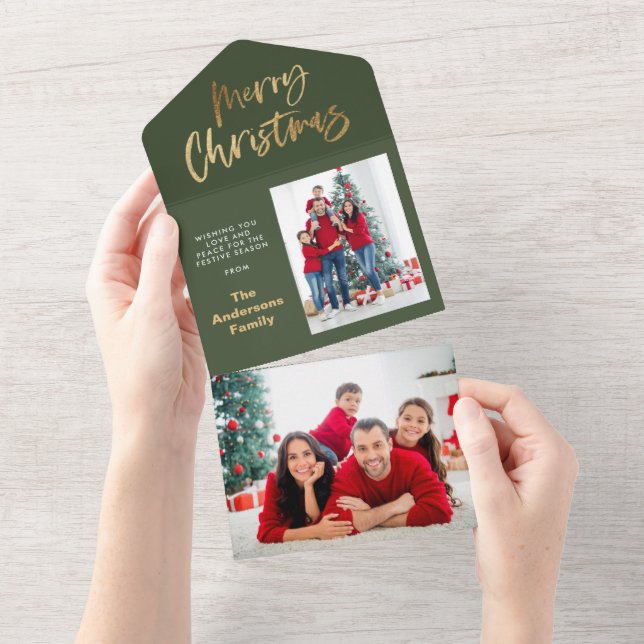 gold merry christmas stars photo holiday all in one invitation (Tearaway)