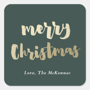 Gold Merry Christmas sticker faux foil