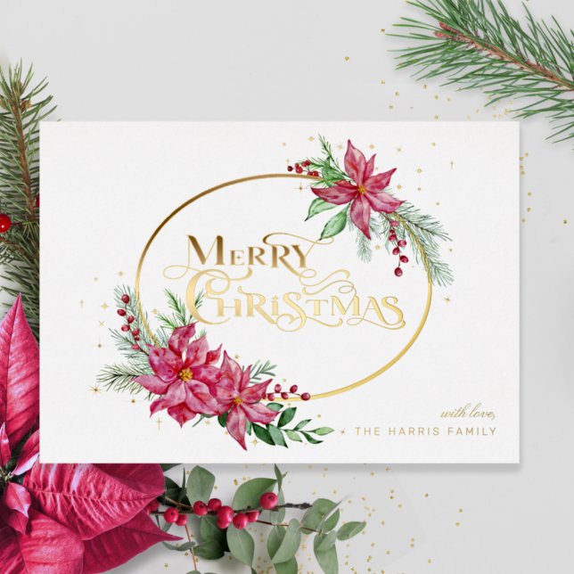 Gold Merry Christmas Text w/Poinsettias and Pine (Creator Uploaded)