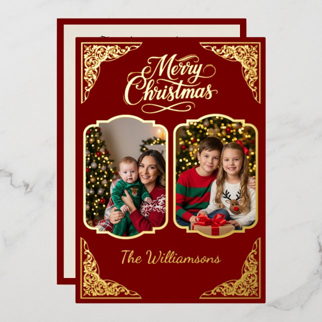 Gold Merry Christmas, two picts, red, Gold (Front/Back)