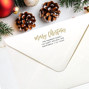 Gold Merry Christmas Typography return address Envelope