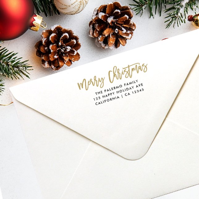 Gold Merry Christmas Typography return address Envelope (Creator Uploaded)