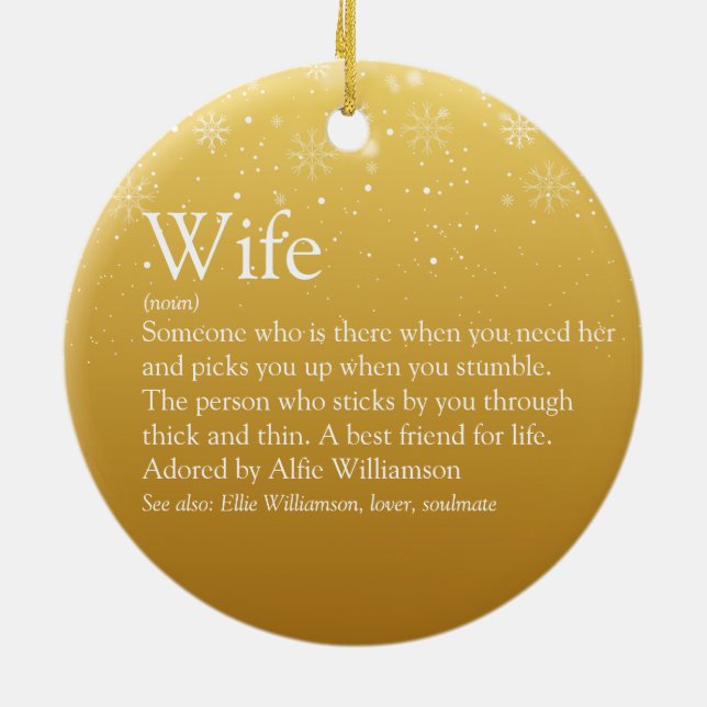 Gold Merry Christmas Wife Definition Snowflakes  Ceramic Tree Decoration (Back)