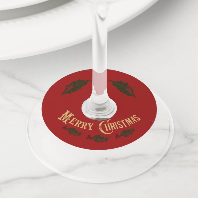 Gold Merry Christmas  Wine Glass Tag (Close Up)