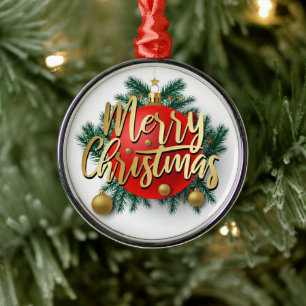 Gold Merry Christmas with wreath Metal Tree Decoration
