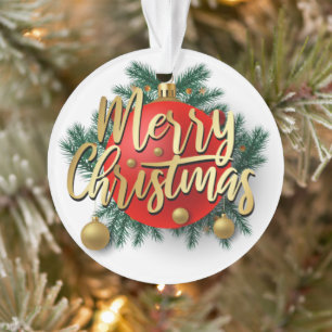 Gold Merry Christmas with wreath Ornament