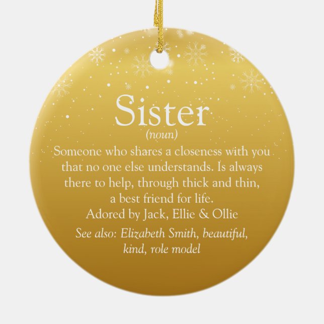 Gold Merry Christmas Worlds Best Sister Definition Ceramic Tree Decoration (Back)