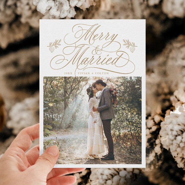 Gold Merry & Married First Christmas Photo Holiday Card (Creator Uploaded)