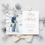 Gold Merry & Married Newly Weds Christmas Photo Holiday Card<br><div class="desc">Elegant and romantic swirly calligraphy lettering with a photo on the front and an optional one on the back. For more advanced customisation of this design,  please click the BLUE DESIGN TOOL BUTTON above!</div>