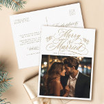 Gold Merry & Married Newly Weds Christmas Photo Postcard<br><div class="desc">Elegant and romantic swirly calligraphy lettering with a photo and custom text on the back. For more advanced customisation of this design,  please click the BLUE DESIGN TOOL BUTTON above!</div>