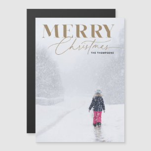 Gold Merry Script Serif Christmas Portrait Photo Magnetic Invitation