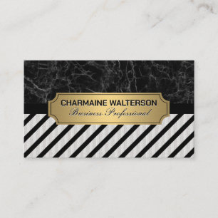Gold Metal   Black Marble and Stripes Business Card