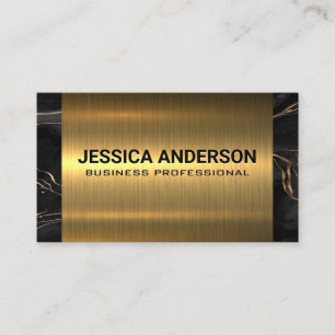 Gold Metal Black Marble Trim Business Card