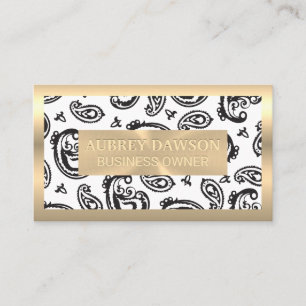 Gold Metal Black Paisley Flower Pattern Business Card