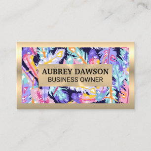 Gold Metal   Boho Feathers Business Card
