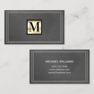 Gold Metal   Classic Monogram   Stitched Leather Business Card