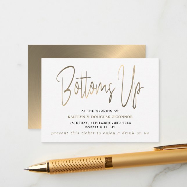 Gold Metal Effect Script Style Free Drink Ticket Enclosure Card (Front/Back In Situ)