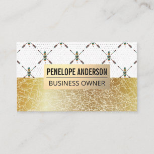 Gold Metal Feather Bohemian Pattern Texture Business Card