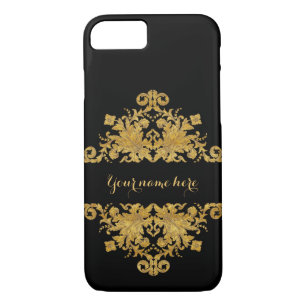 Gold Metal Foil Vintage Elegance Ornament on Black Case-Mate iPhone Case