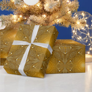 Gold Metal Fractal Pattern Design Wrapping Paper