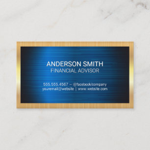 Gold Metal Frame Blue Metal Background Business Card