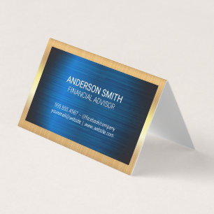 Gold Metal Frame Blue Metal Background Business Card