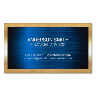 Gold Metal Frame Blue Metal Background Business Magnetic Business Card