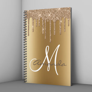 Gold Metal Glitter Drips Monogram Personalised Notebook