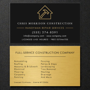 Gold Metal Handyman Construction Black Business Card