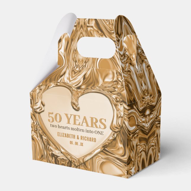 Gold Metal Heart Wedding Anniversary Favour Box (Front Side)