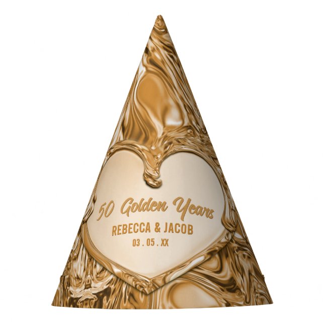 Gold Metal Heart Wedding Anniversary Party Hat (Front)