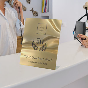 Gold metal logo business years of service  pedestal sign