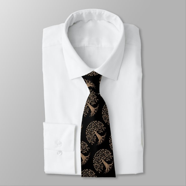 Gold Metal-looking Tree on Black Tie (Tied)