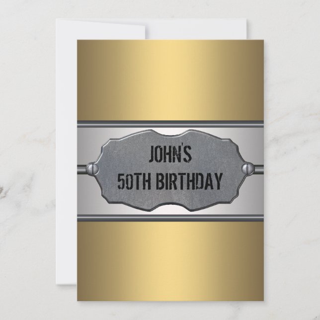 Gold Metal Mans 50th Birthday Party Invitation (Front)