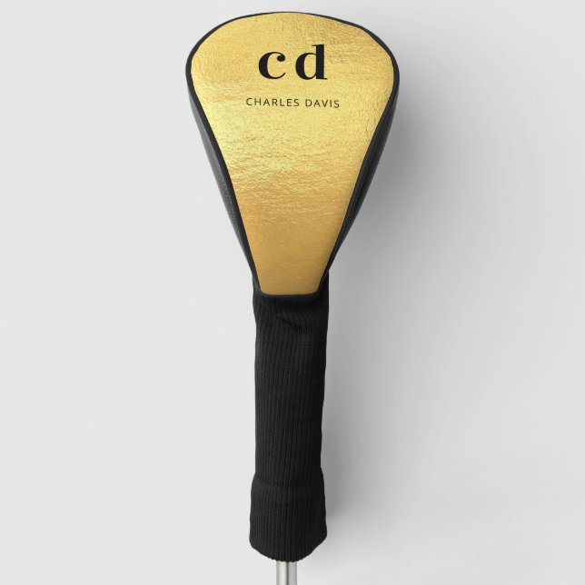 Gold metal monogram initials name golf head cover (Front)