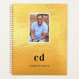 Gold metal photo monogram initials name planner