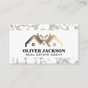 Gold Metal Real Estate Logo Marble Business Card