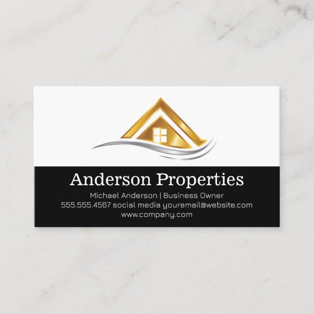 Gold Metal Real Estate Roof | Property Business Card (Front)