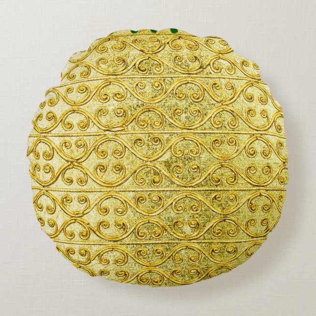 Gold metal seamless pattern  round cushion (Front)