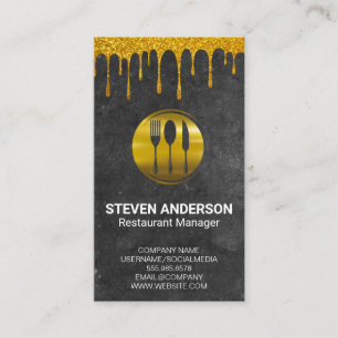 Gold Metal Silverware   Slate Gold Drip Business Card