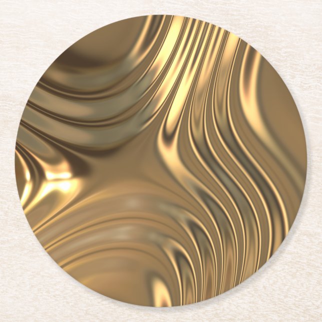 Gold Metal Swirling Design Round Paper Coaster (Front)