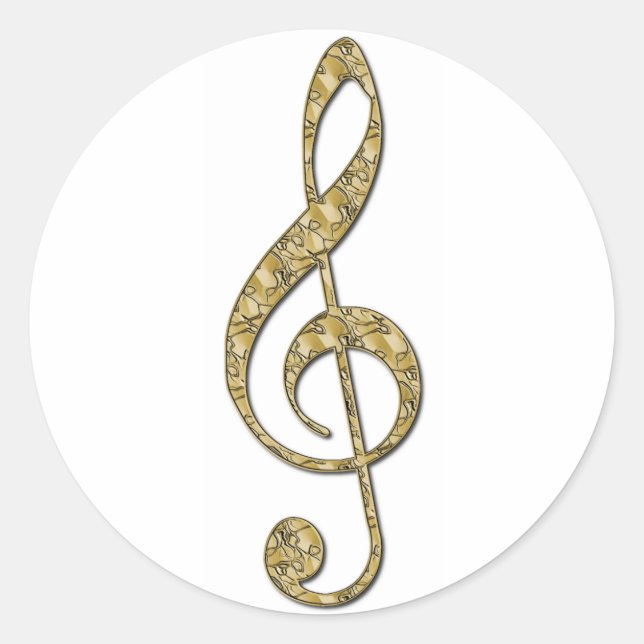 Gold Metal Treble Clef Classic Round Sticker (Front)